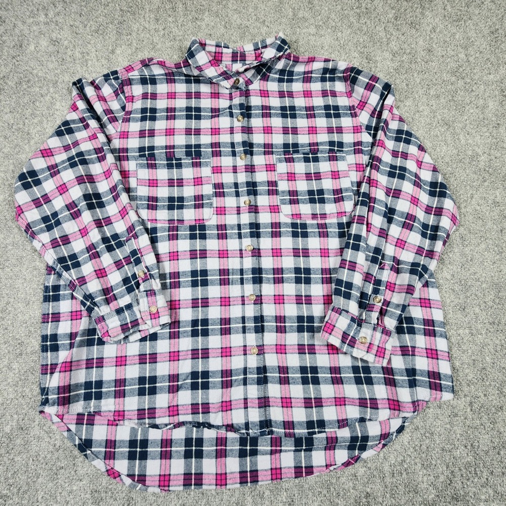 Universal Thread XXL Pink Navy Plaid Flannel Shirt Cotton Button DownLong Sleeve